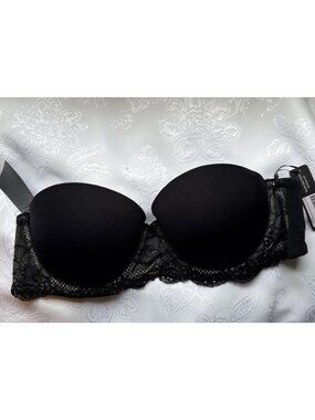 BeMe Black Lace Underwire T-Shirt Bra 36B Adjustable Straps Balconette Bra NEW